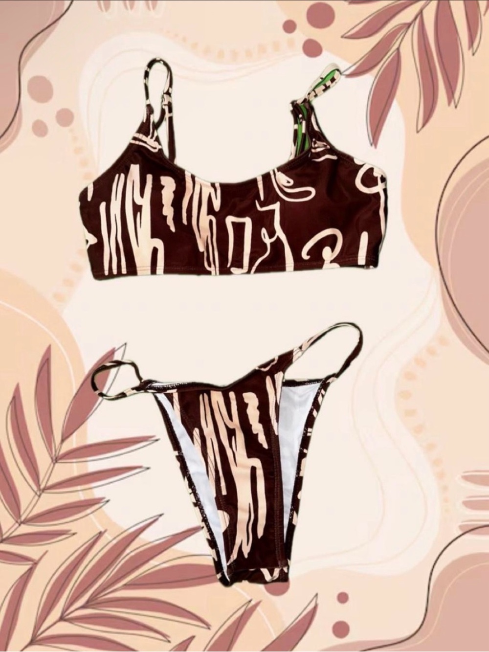 Brown Abstract Print Women's Bikini Set